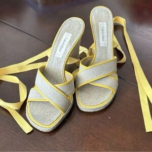 Calvin Klein Yellow and Cream Heels